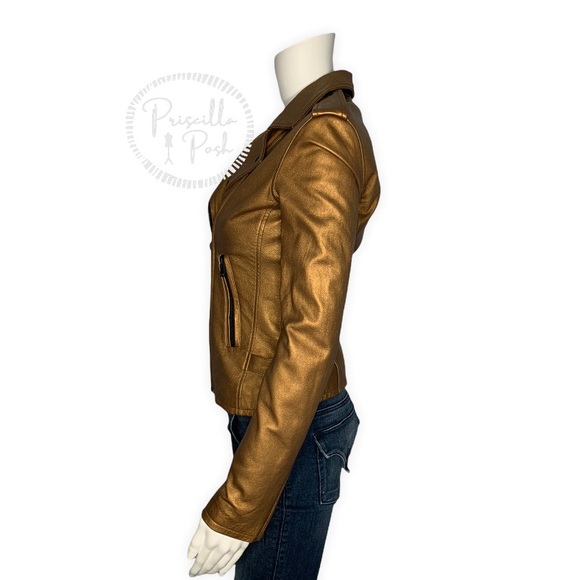 NWT IRO Gold Leather Moto Jacket Fleeced Lined Leather Motorcycle Jacket - Picture 14 of 16
